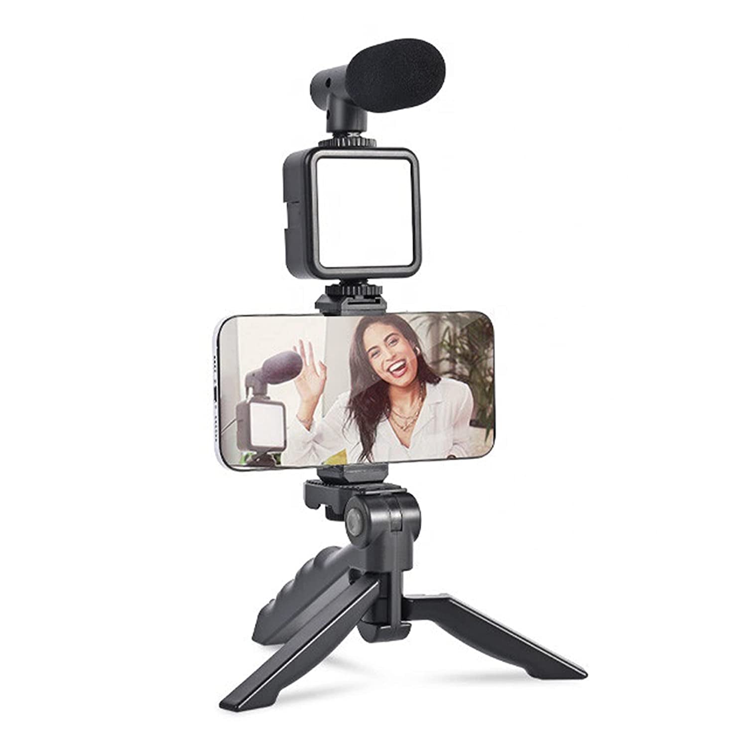 Mobiléon vlogging kit with mini tripod and adjustable LED light setup for video making