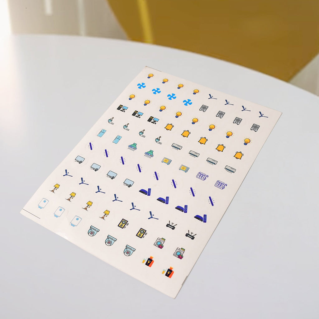 Colorful switch icon sticker sheet for organizing home electrical switches