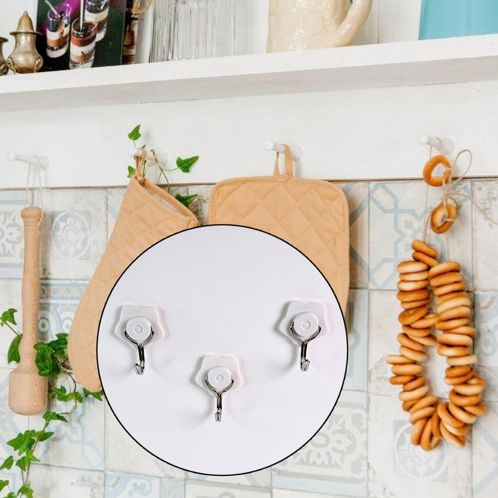 Step-by-step guide showing easy, no-drill installation of the adhesive wall hooks.