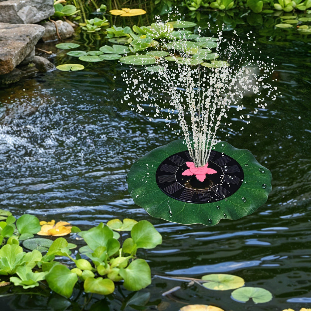 Eco-friendly solar fountain pump with unique green leaf and pink star design