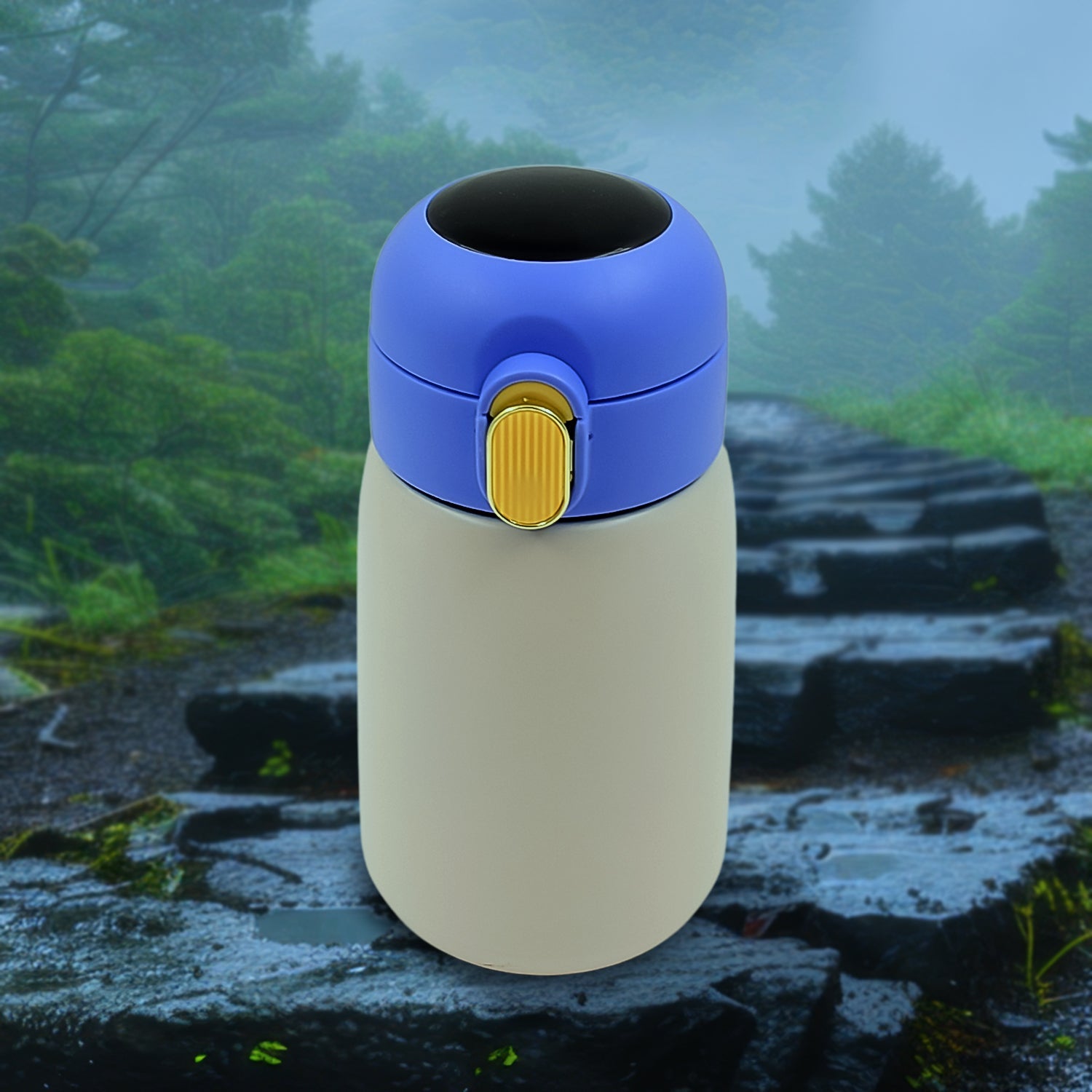 Sleek smart water bottle in a neutral color, front view.