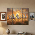 Vibrant horses sunset 3 panel MDF wall art decor in a stylish home