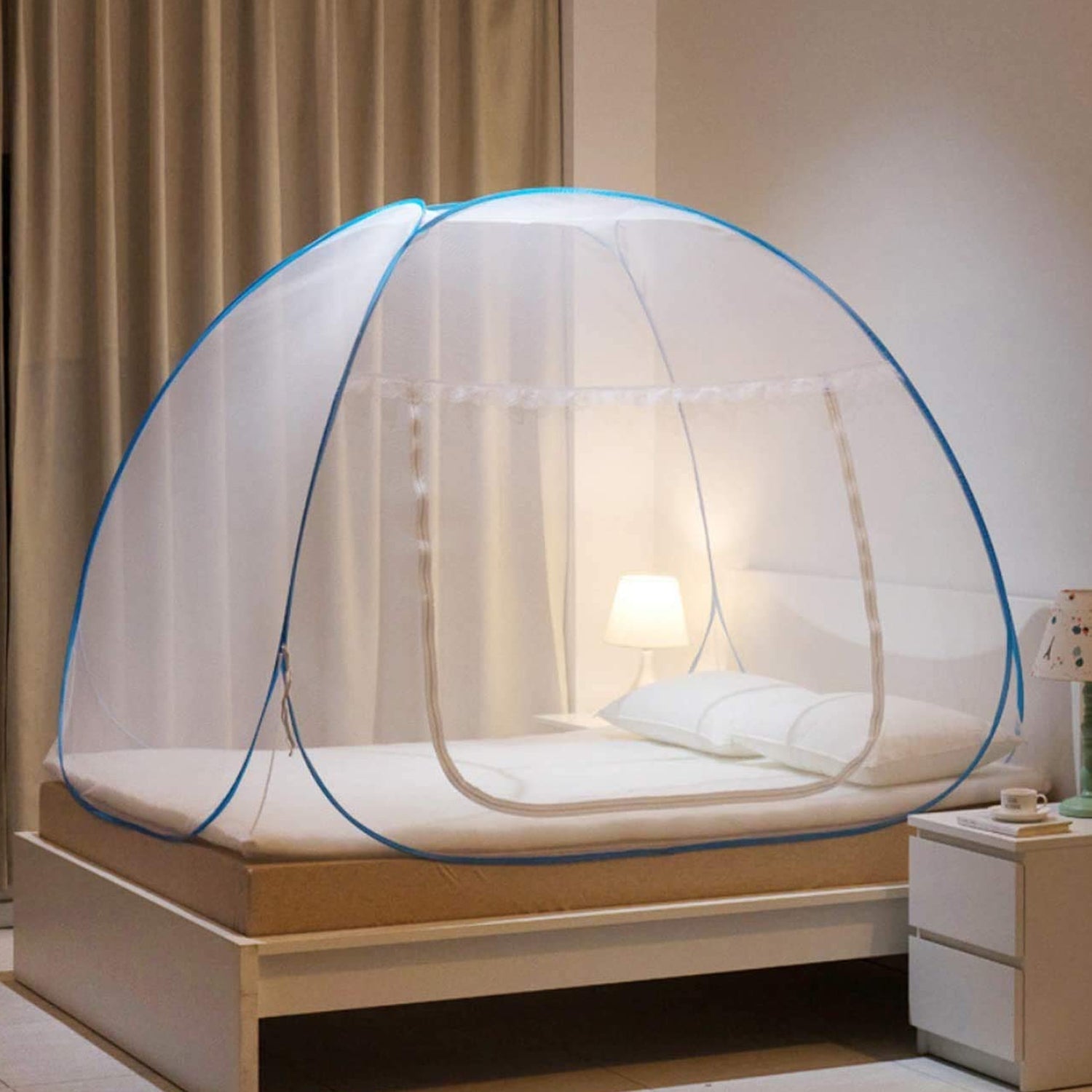 Polyester foldable mosquito net tent with mesh canopy protecting bed