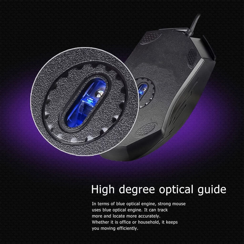 Sleek black wired optical mouse compatible with laptops and desktop PCs.