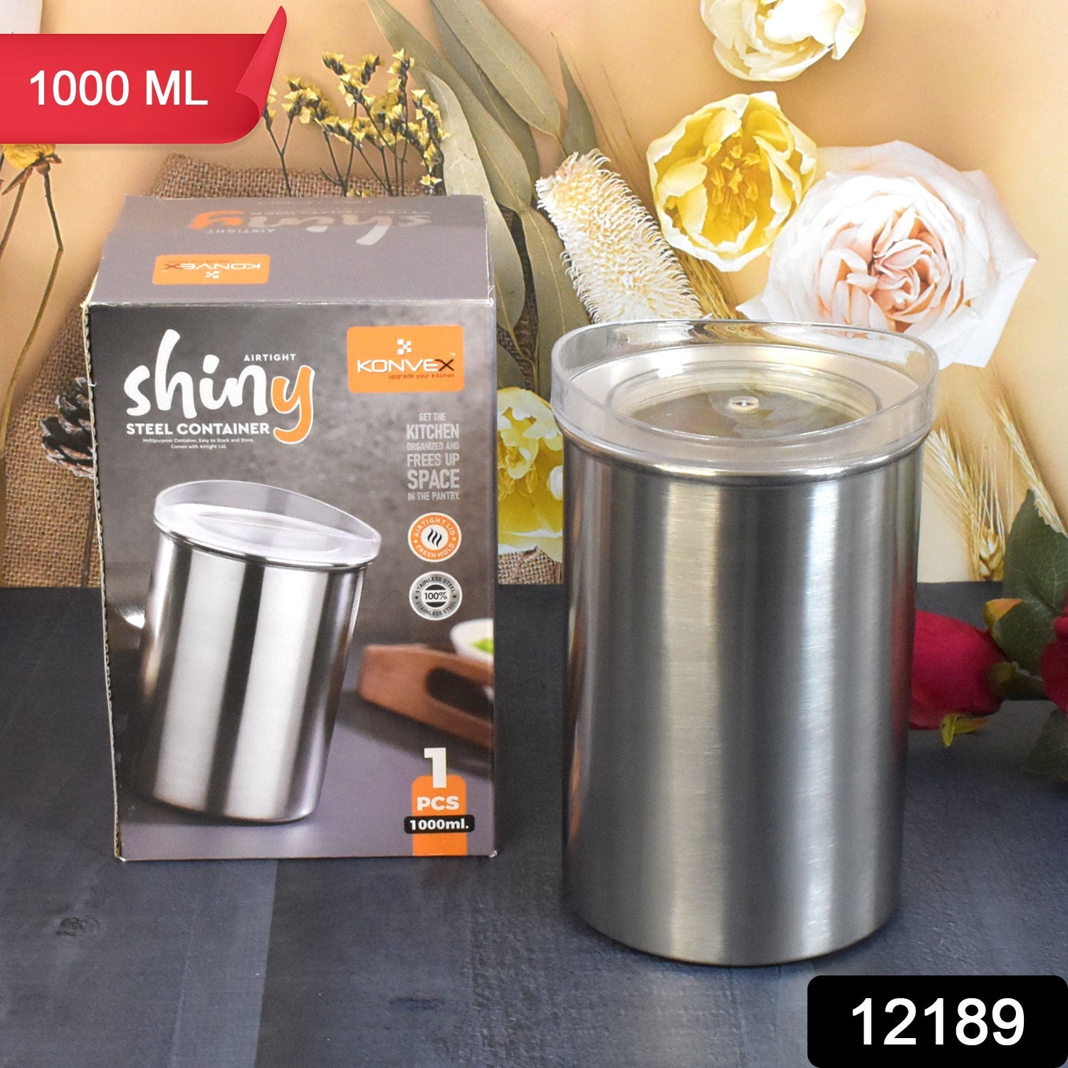 Side view of a Konvex food-grade steel canister, perfect for organised pantries.