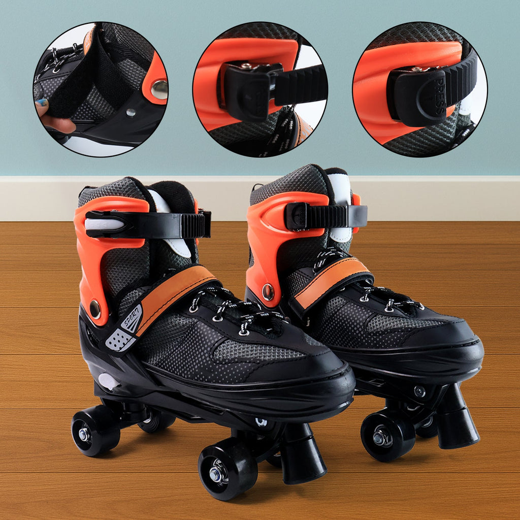 Top view of adjustable quad roller skates for kids showing mesh and closure system