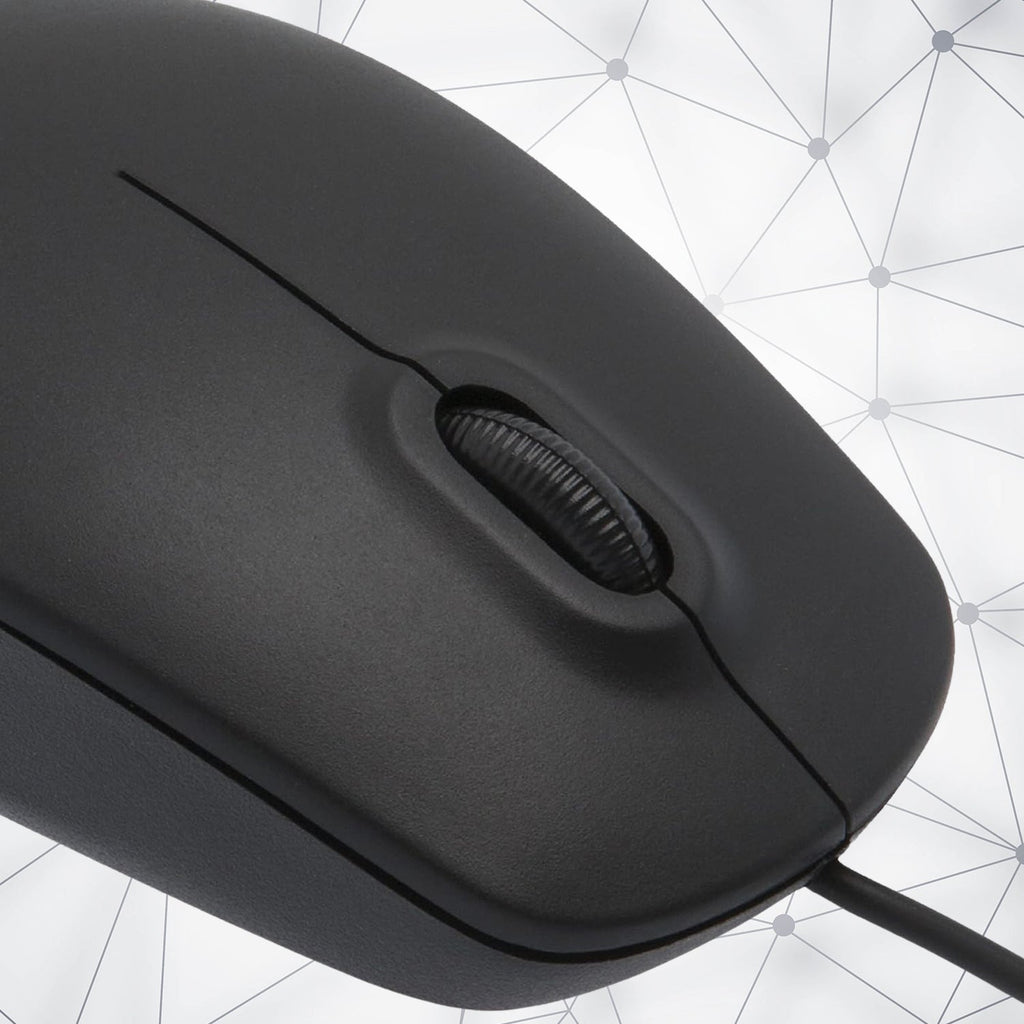 Compshop M-111 Wired Mouse on a desk, ready for seamless plug-and-play use.