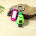 Cartoon character keychain with label tag holder attached to keys