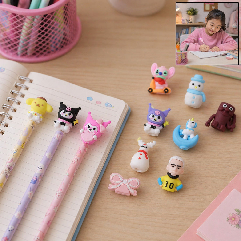 Cute cartoon pencil topper cap with playful design