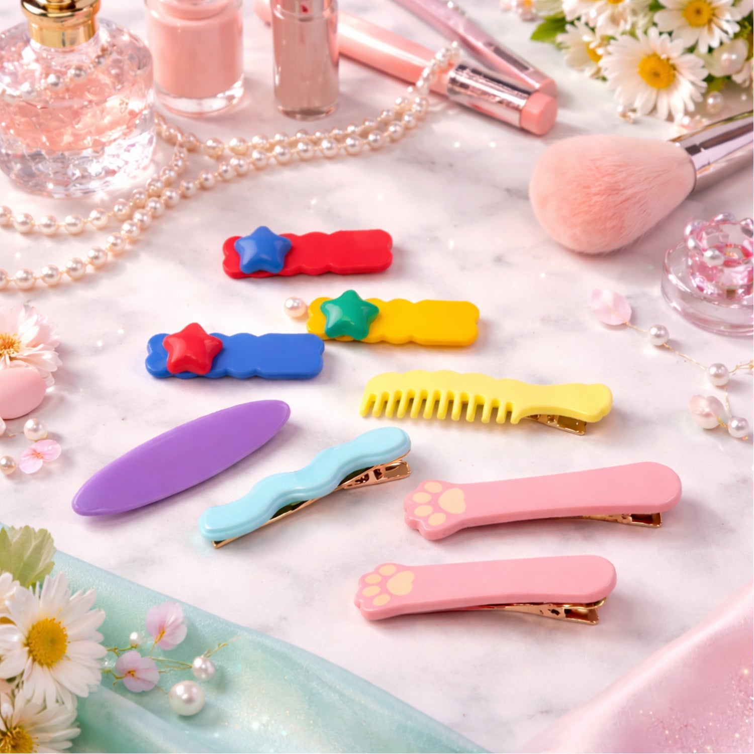 Close-up of assorted hair clips for kids