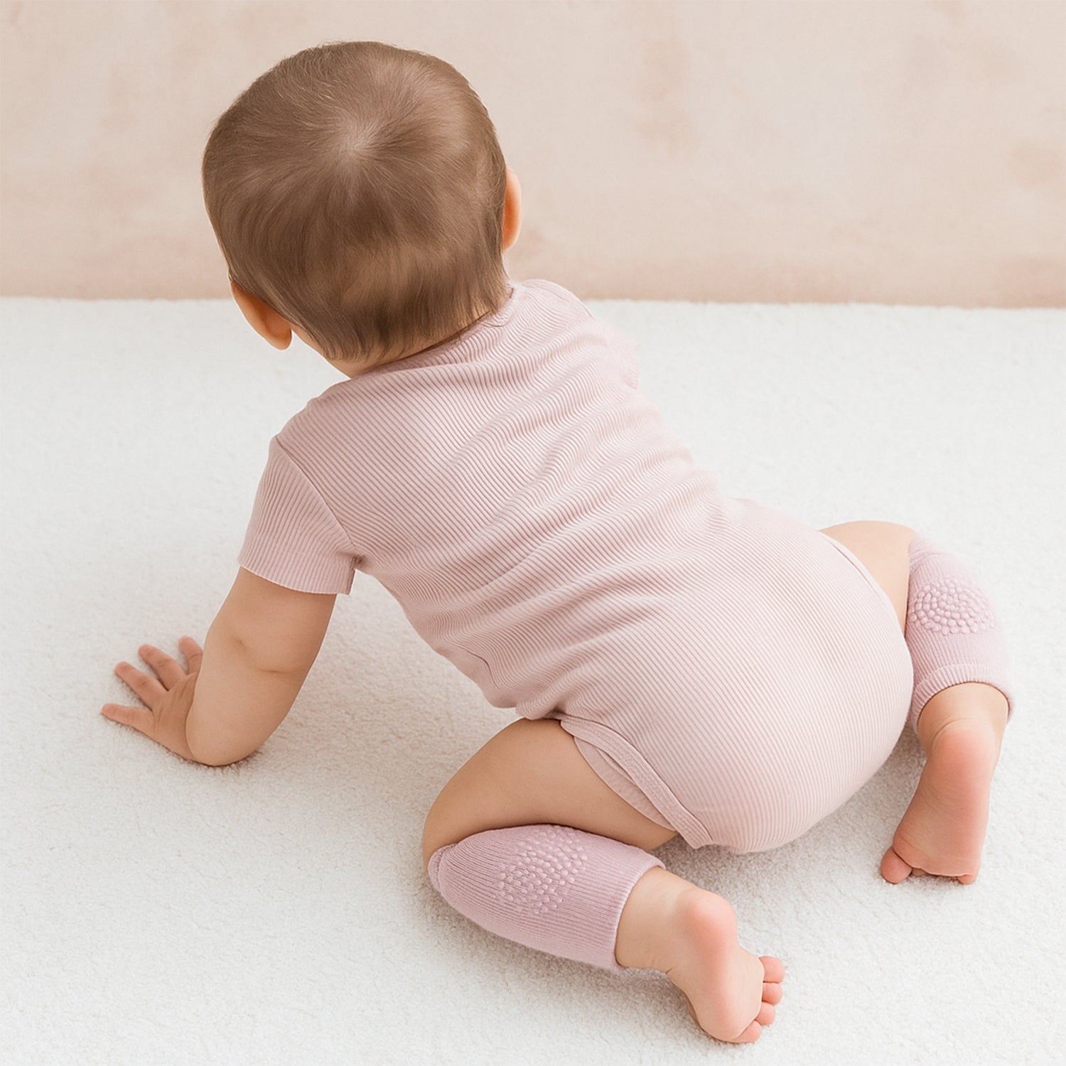 Close-up of a soft wool knit Toddler Knee Guard with thick sponge cushioning.