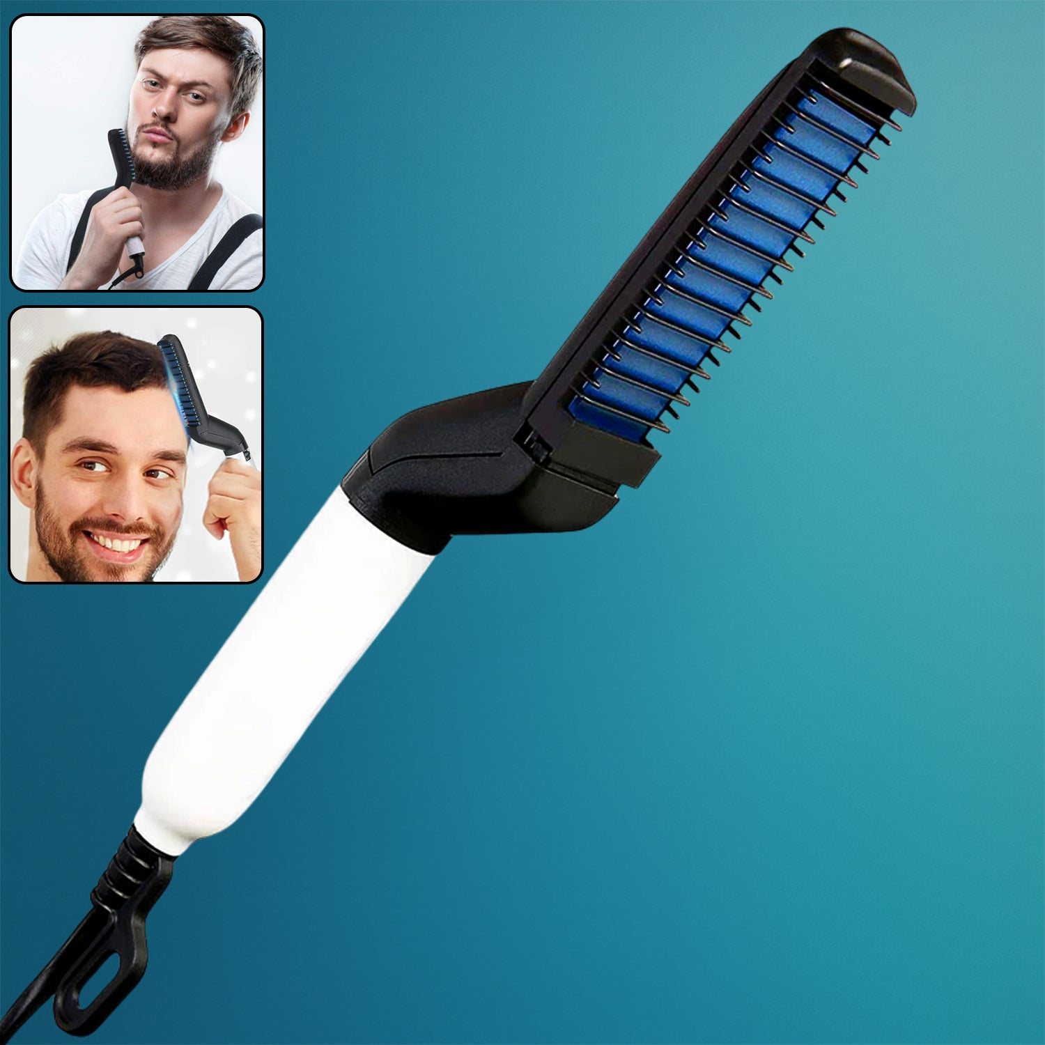 A man using the Men's Hair & Beard Straightener to style his beard for a neat look.