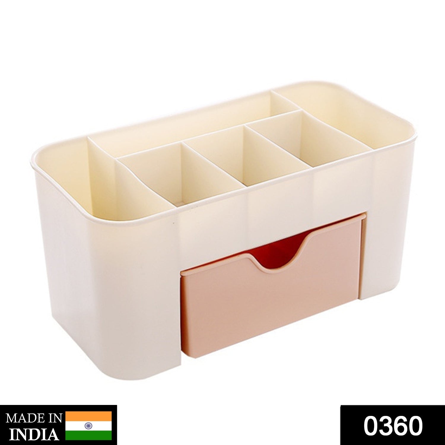 Front view of the pink Makeup Organizer featuring a charming girl graphic and clear compartments.