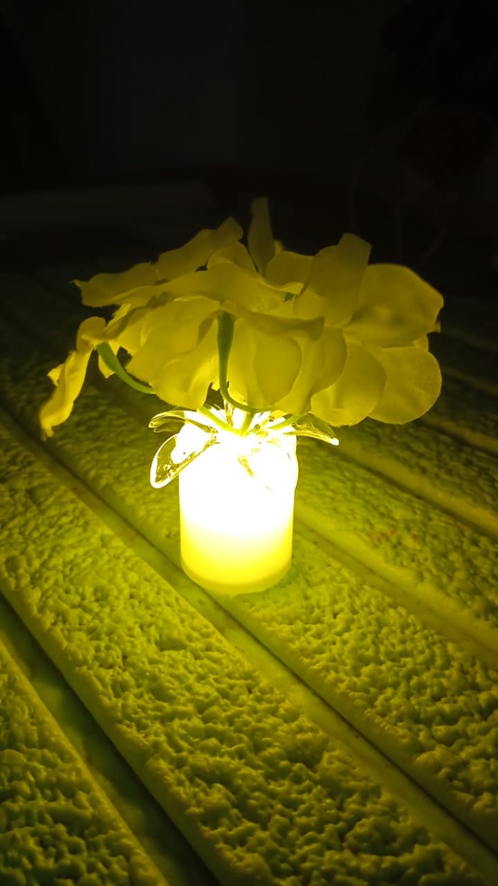 Close-up of the LED mood light base, showing the easy-to-use ON/OFF switch.