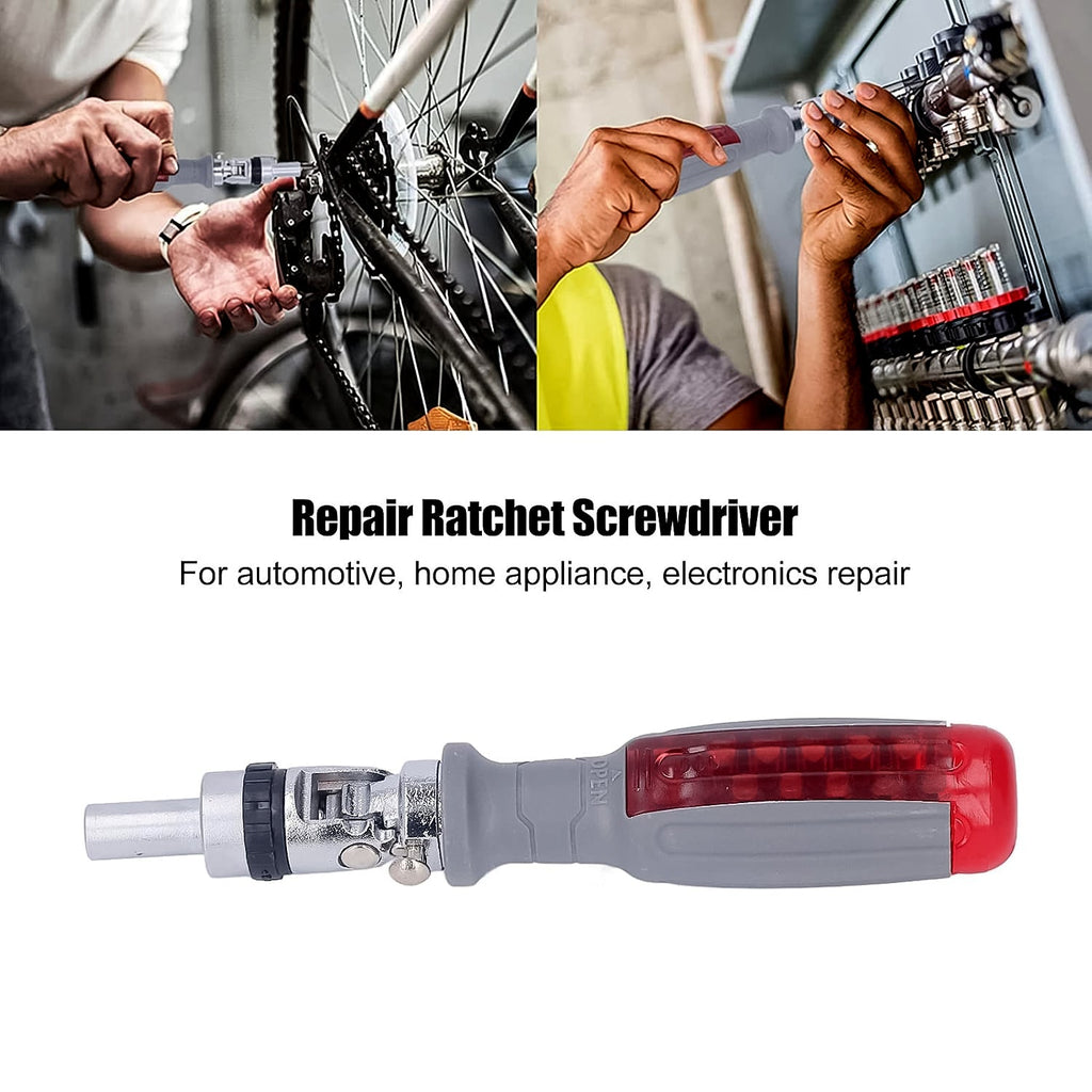 Close-up of the ergonomic anti-slip ABS handle of the BoltForce ratchet screwdriver.