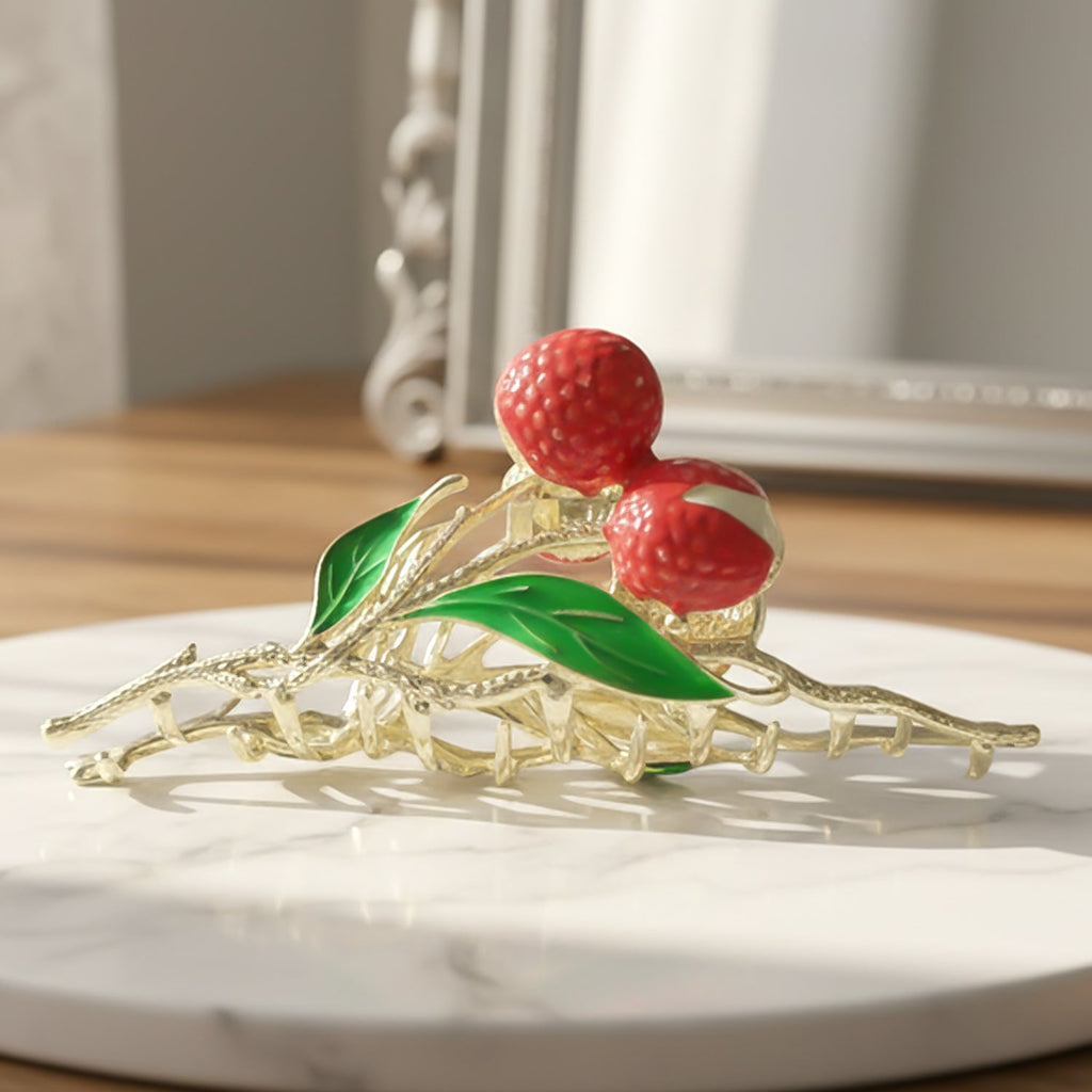 Strong spring mechanism of berry fruit hair claw clip ensuring firm hair grip