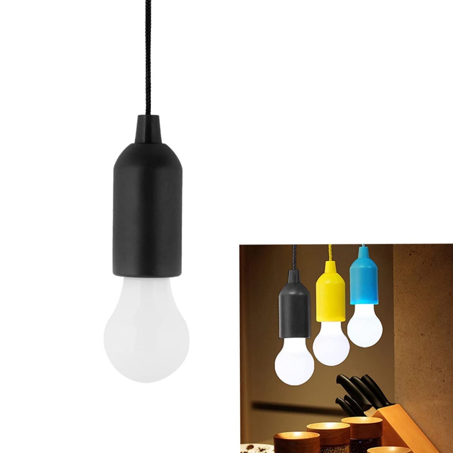 Hand holding the lightweight LED pull cord light, ready for use anywhere.