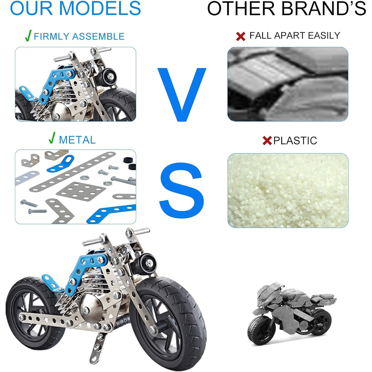 Clear, step-by-step instruction manual guiding the assembly of the metal bike model.