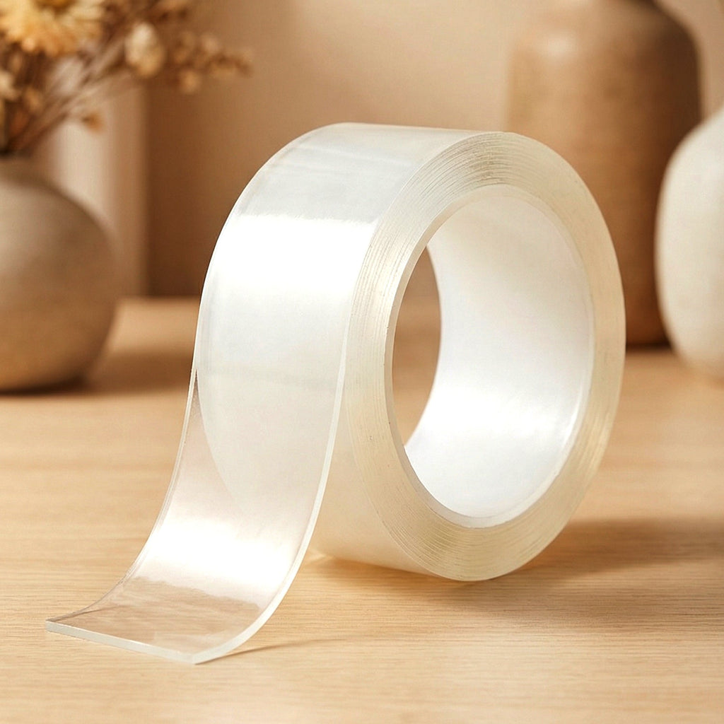 Roll of reusable transparent double sided adhesive tape for mounting