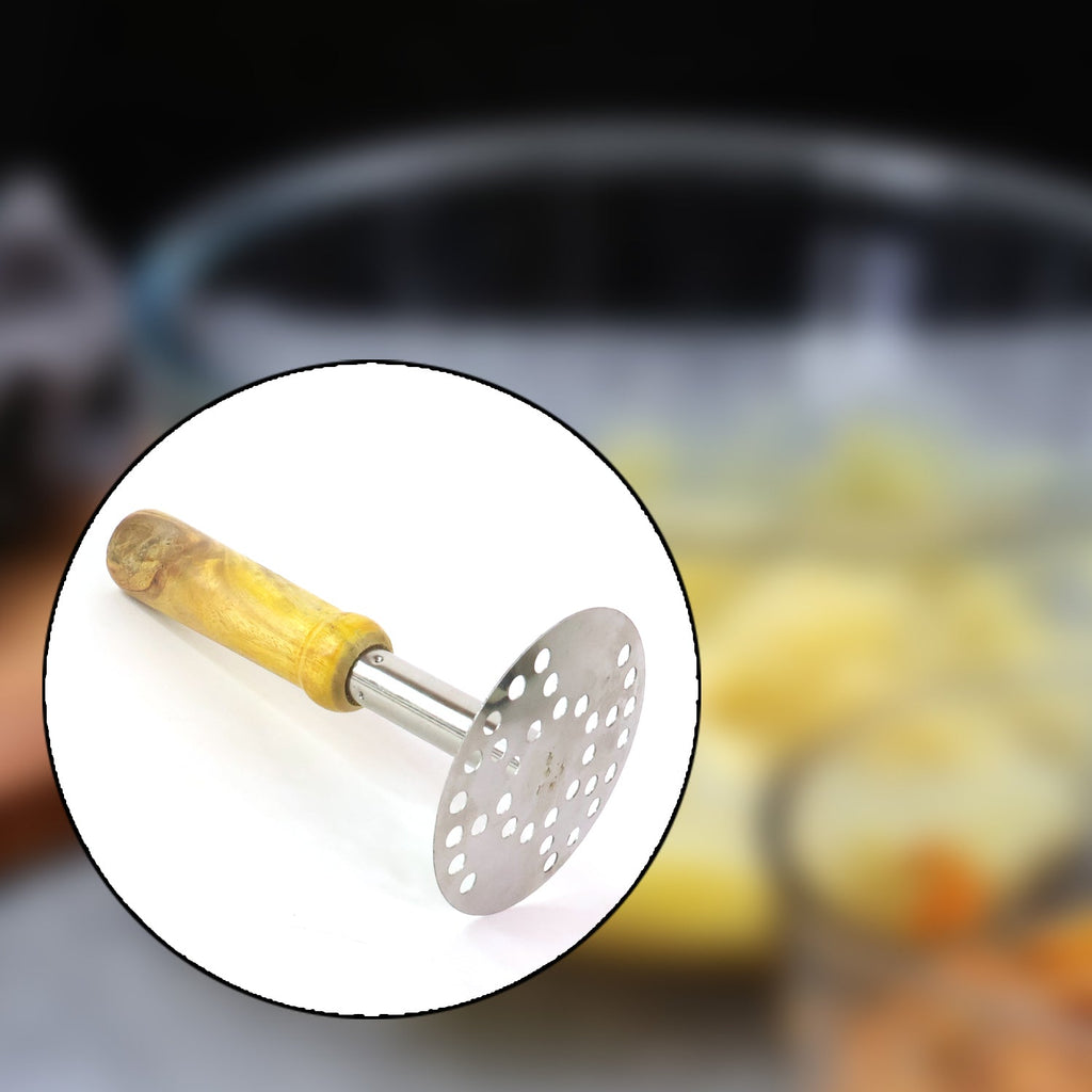 High-quality stainless steel and wooden handle construction of the masher.