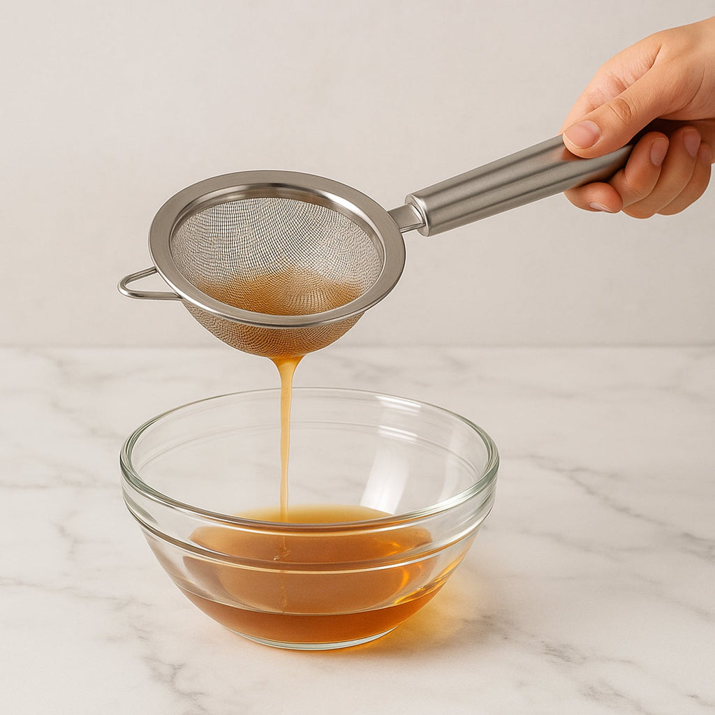 Kitchen strainer filtering liquids during cooking process
