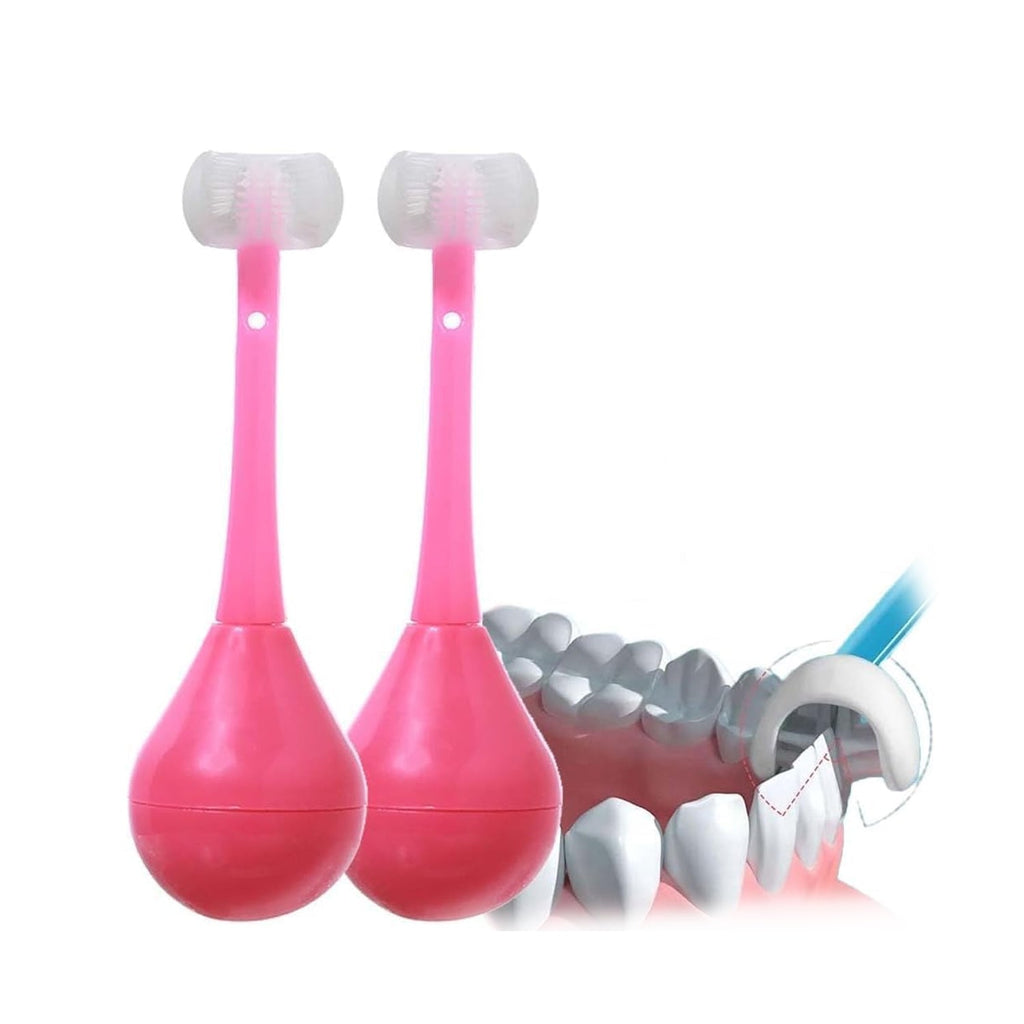 A child happily brushing teeth with the MintGuard Kids 3-Sided Toothbrush.