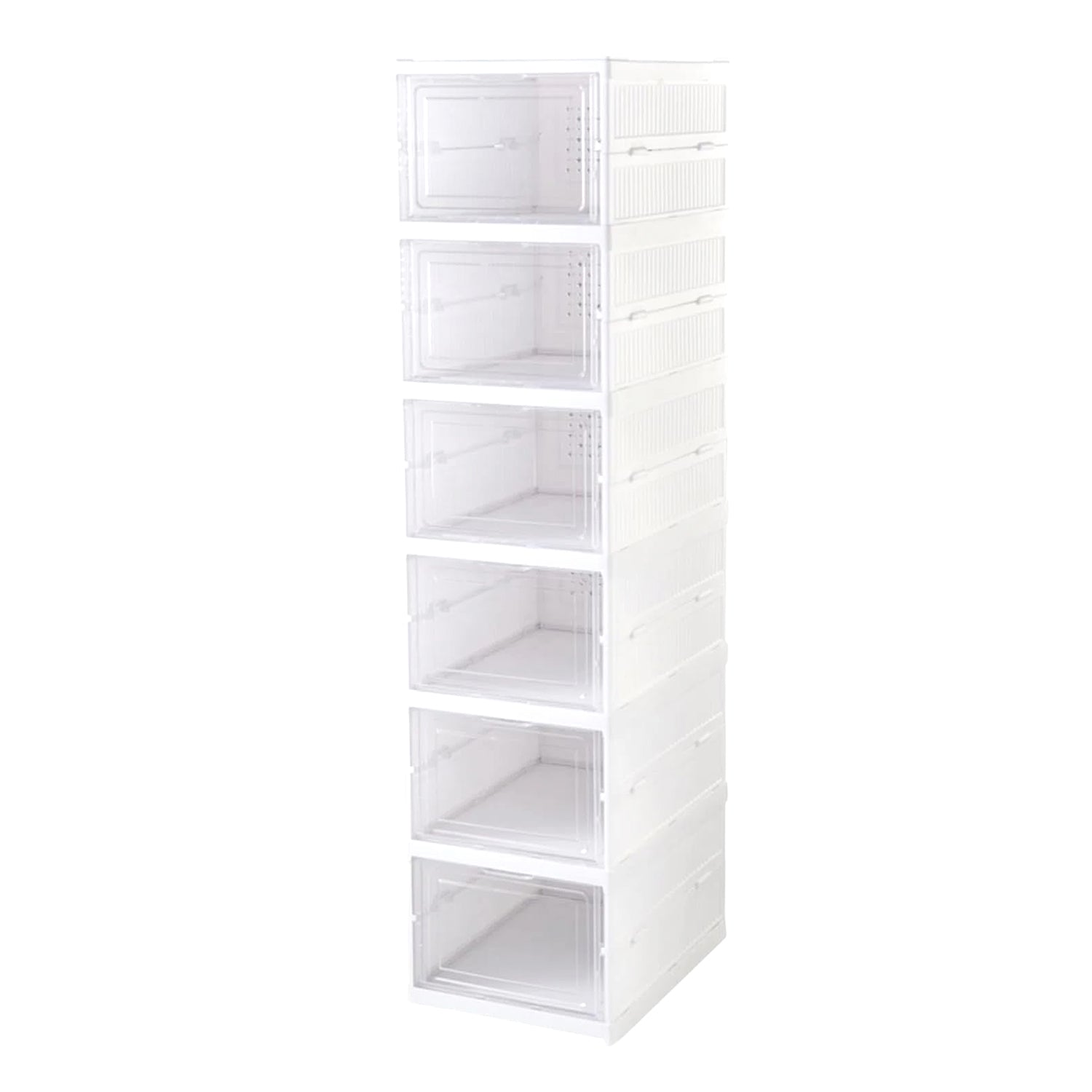 Space-saving storage solution with a 6-layer foldable organizer in a home setting.