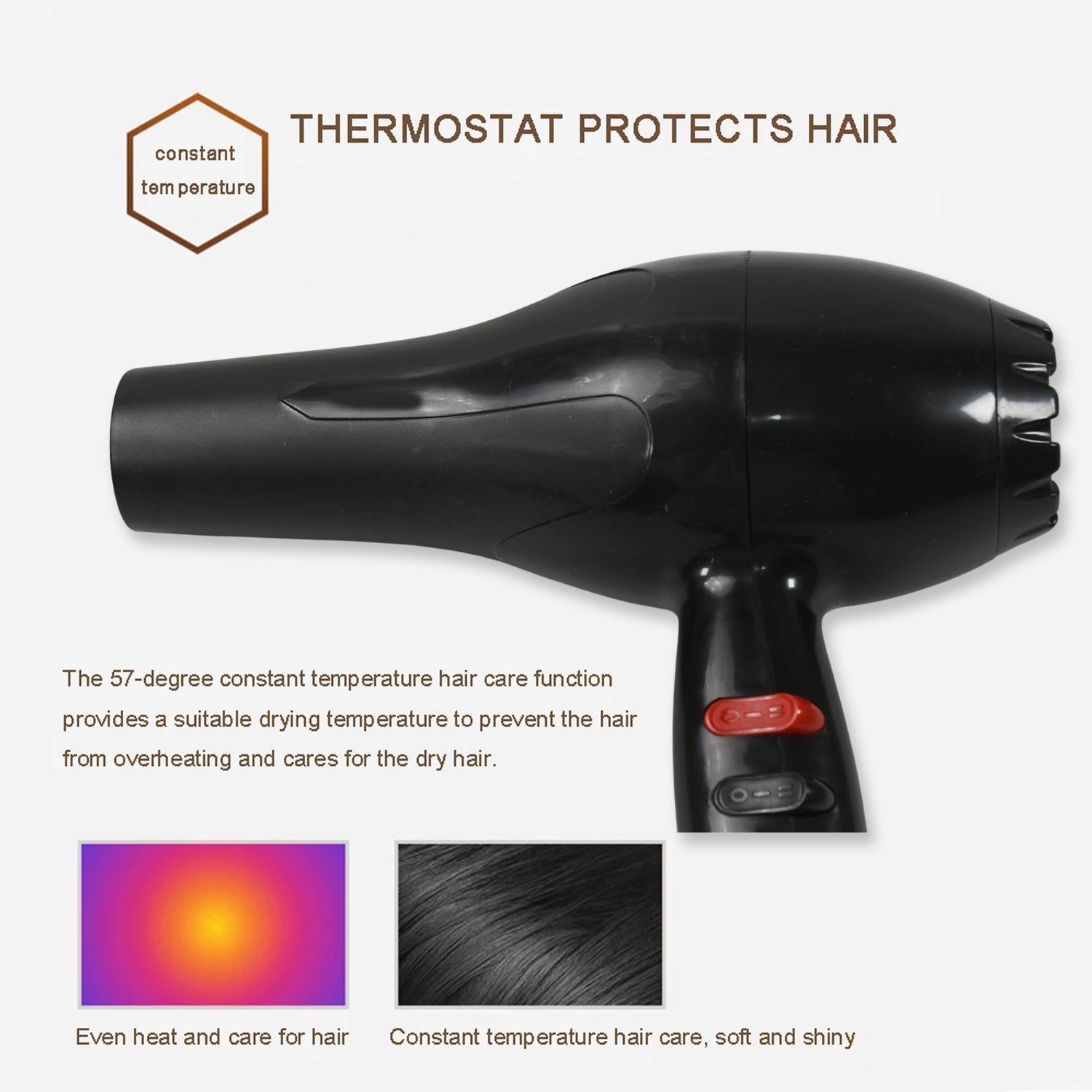 Compact and lightweight 1800W hair dryer ready for use.
