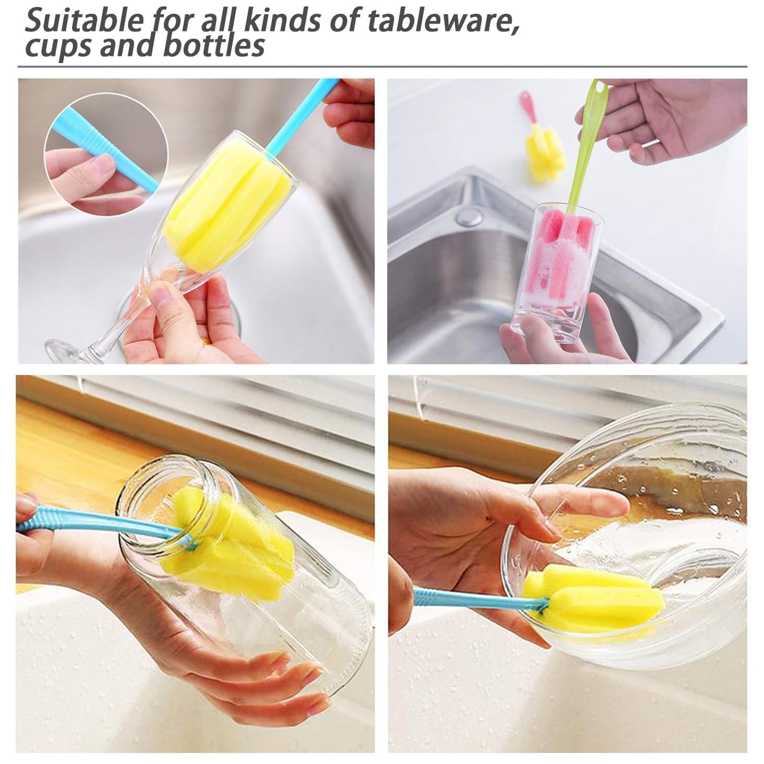 Ergonomic 20cm sponge head brush for effortless cup cleaning.