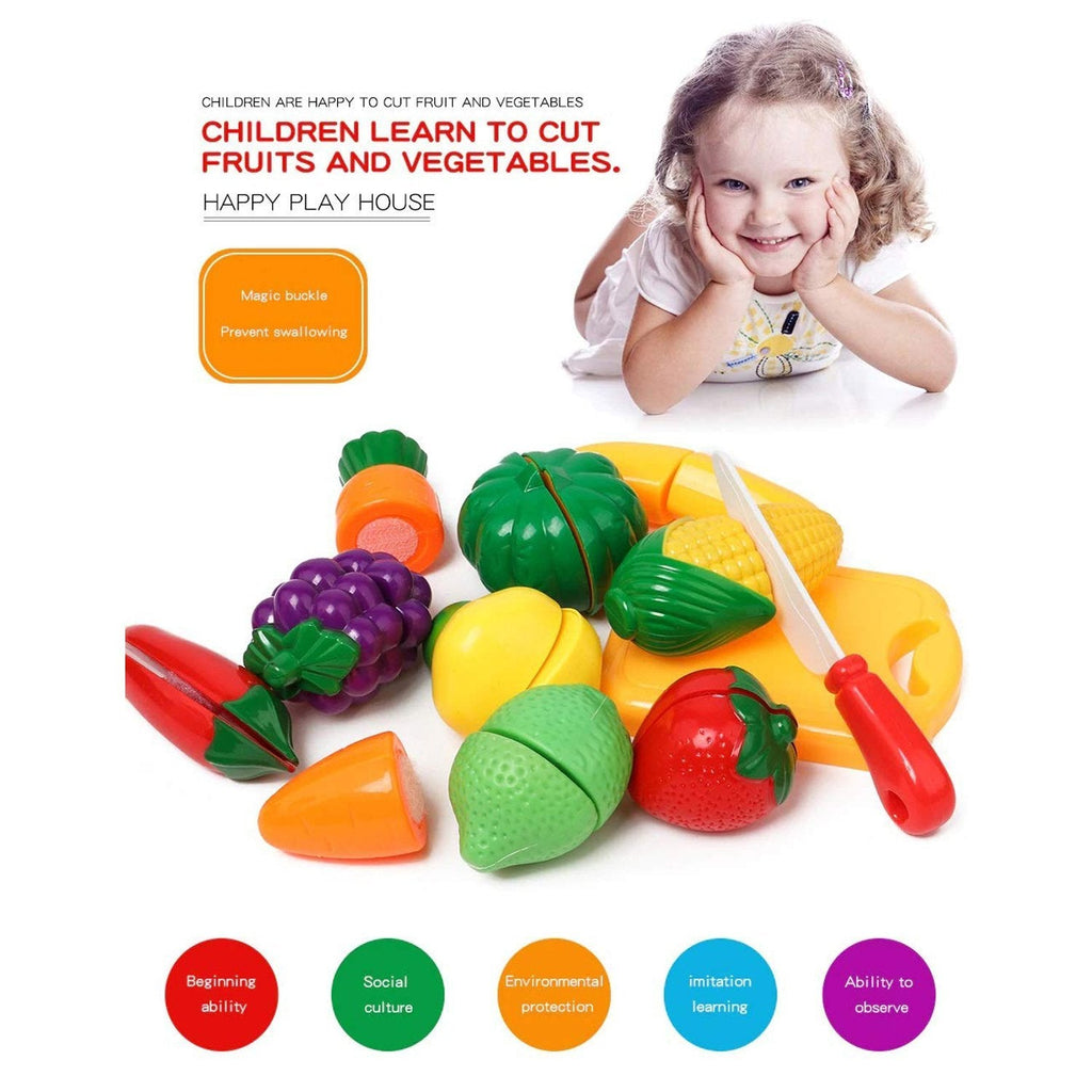 Assortment of realistic plastic fruits and vegetables from the Sliceable Play Food Set.