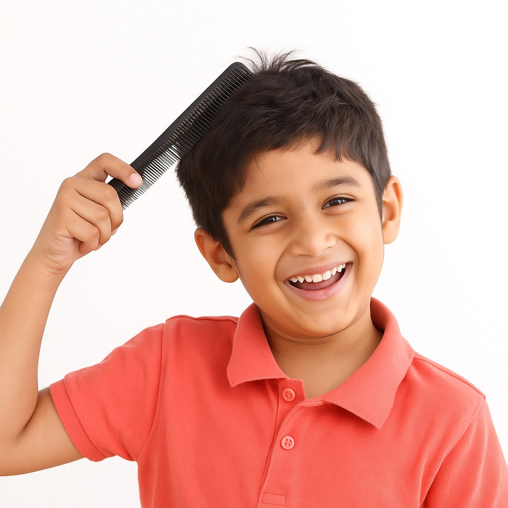 Stylist using anti-static Dual-Tooth Styling Comb to achieve sleek hair styling.