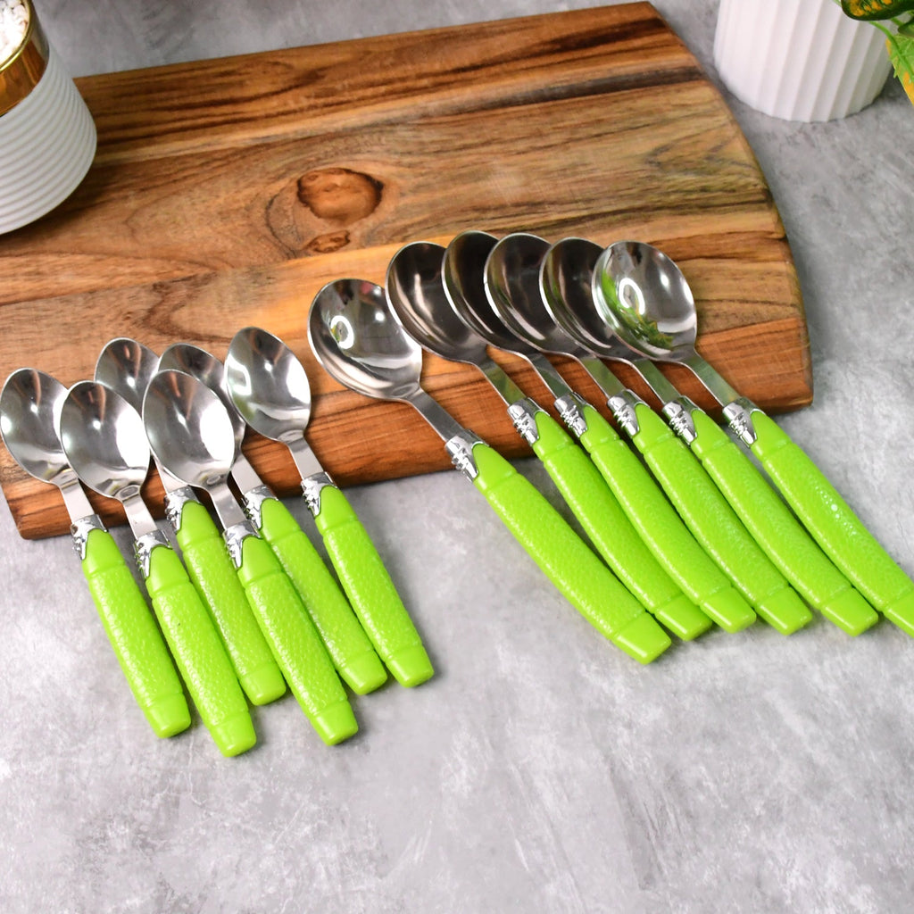 Premium cutlery set with stainless steel spoons and forks in holder