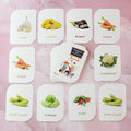 Vegetable flash cards showing real tomato and other vegetable images for kids learning