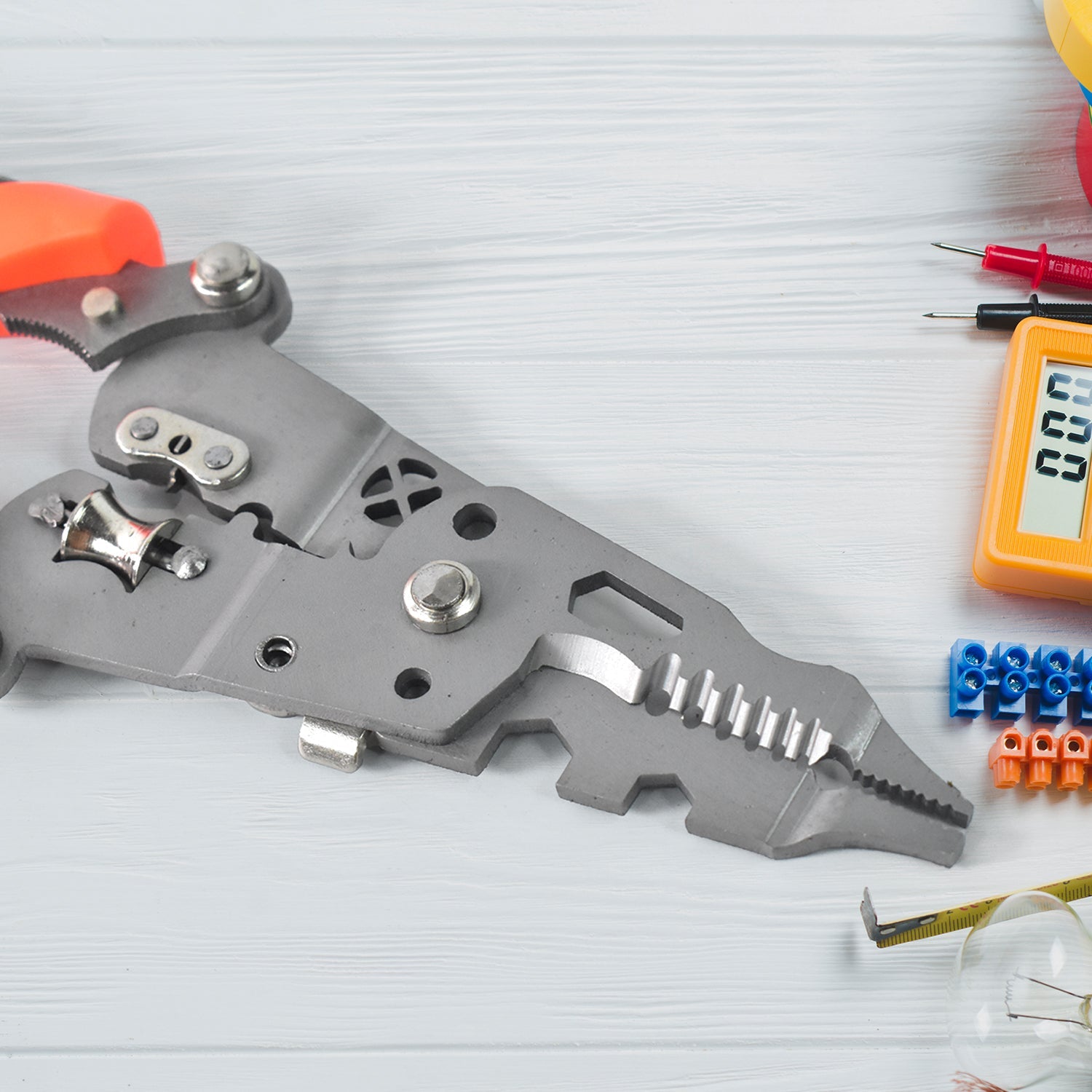 8-in-1 wire stripper pliers with essential tool accessories