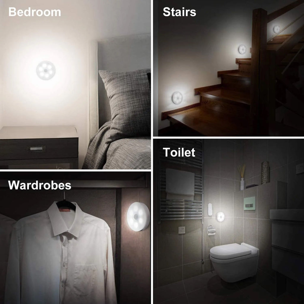 Round battery operated light with motion sensor technology, ideal for instant illumination.