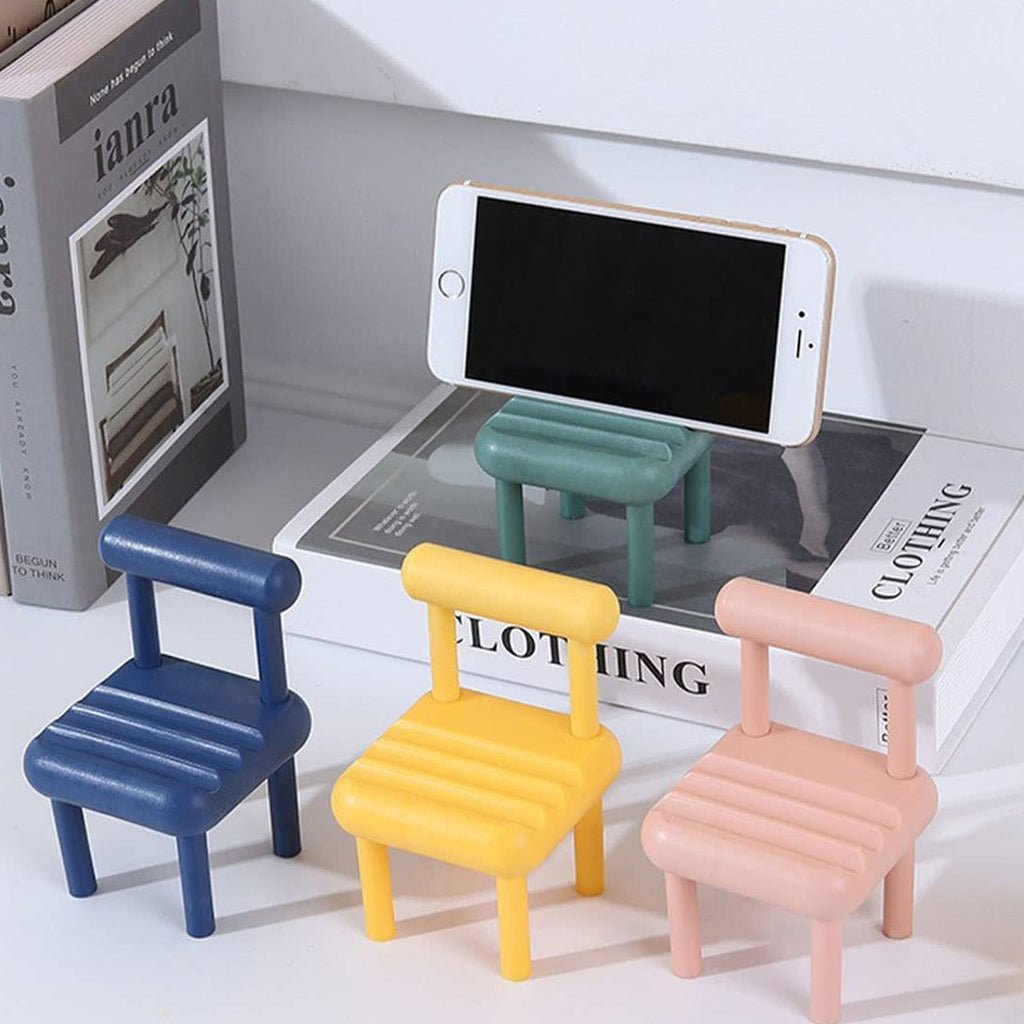 Detailed view of the Mini Chair Phone Stand's construction and ergonomic design.