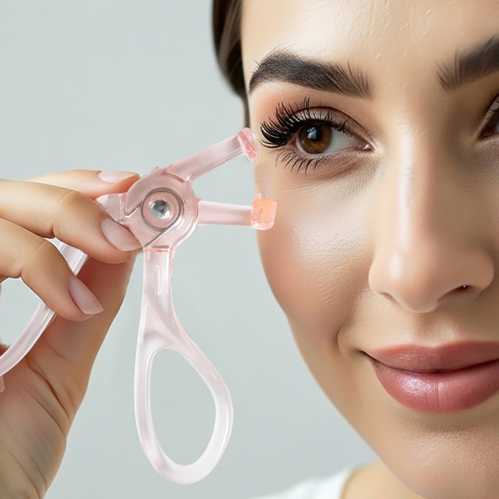Close-up of transparent eyelash curling clip for daily makeup