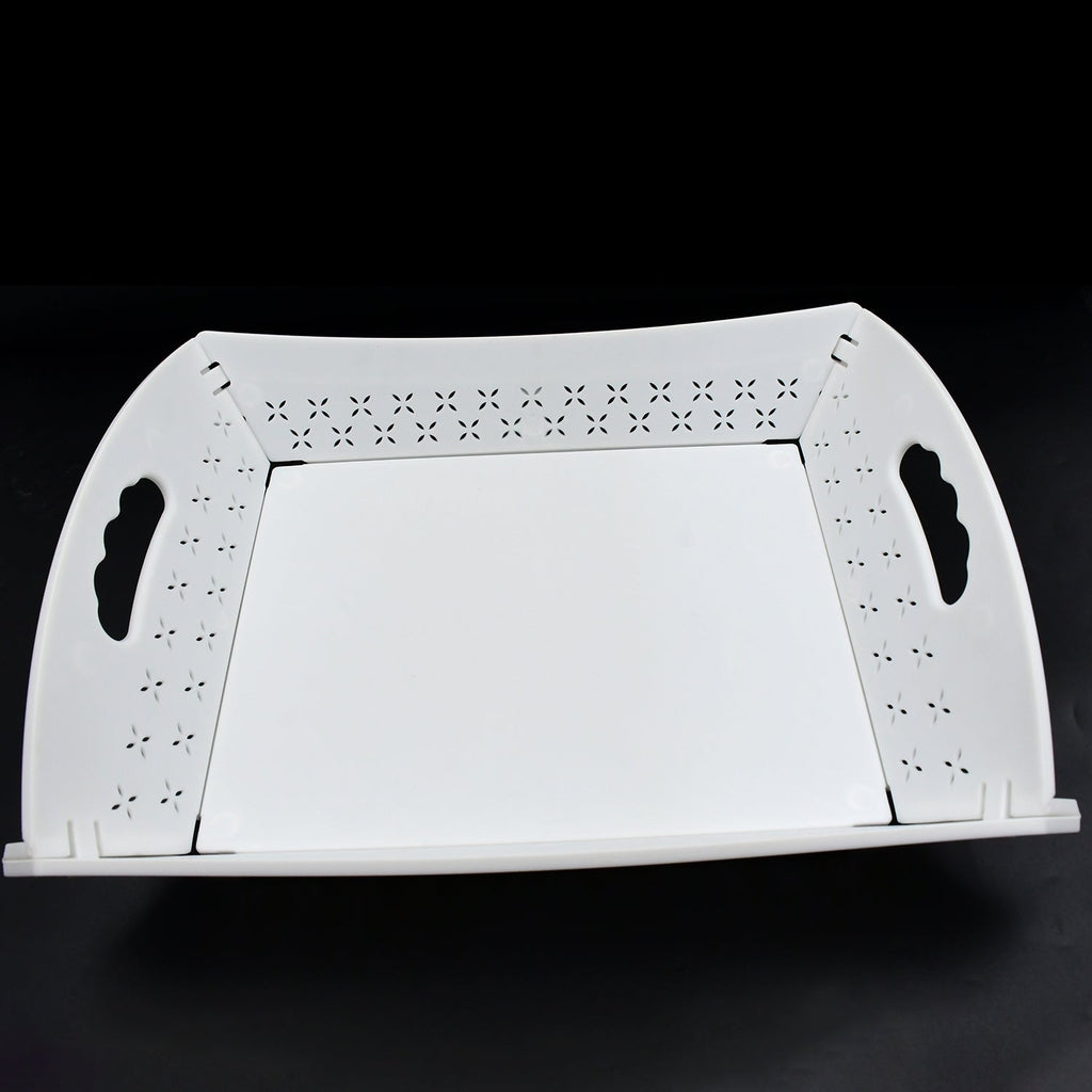 Foldable serving tray ready for use in a kitchen setting, perfect for everyday meals or outdoor gatherings.