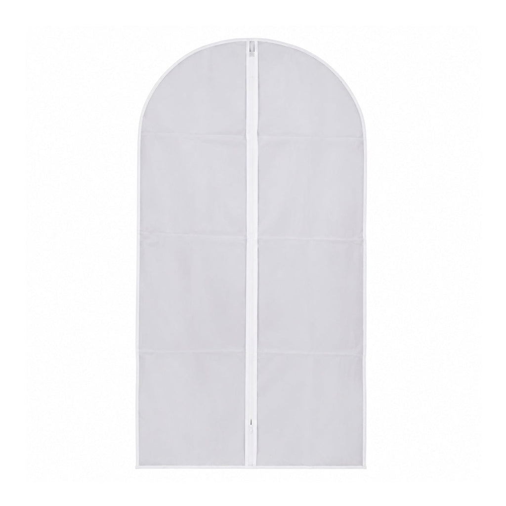Front view of the suit cover on white background, demonstrating space-saving design.