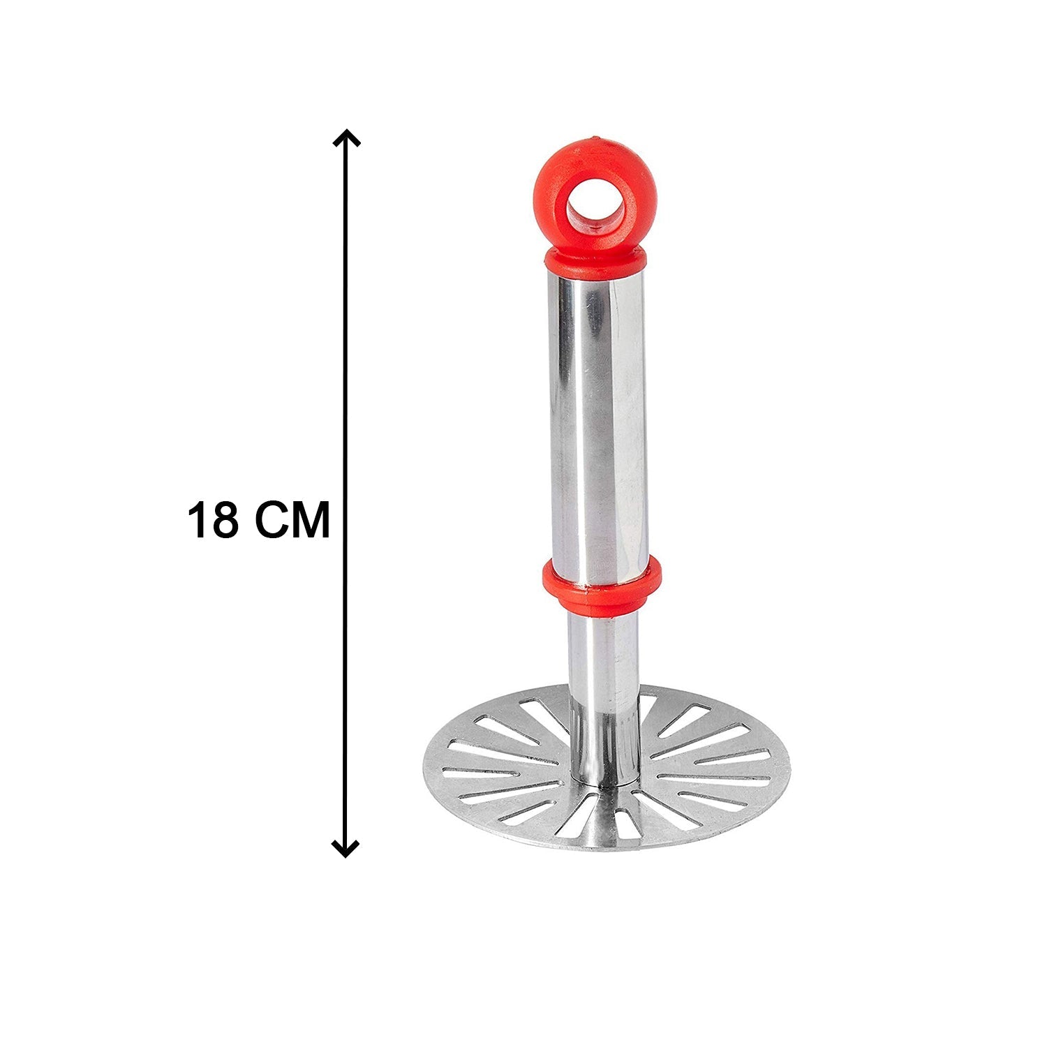 Ganesh food-grade stainless steel masher with an insulated handle.