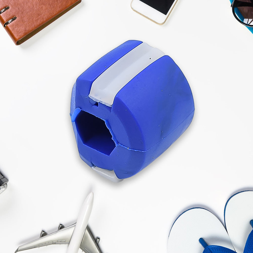 Another view of the dark blue Jawline Exerciser, ready for daily use.