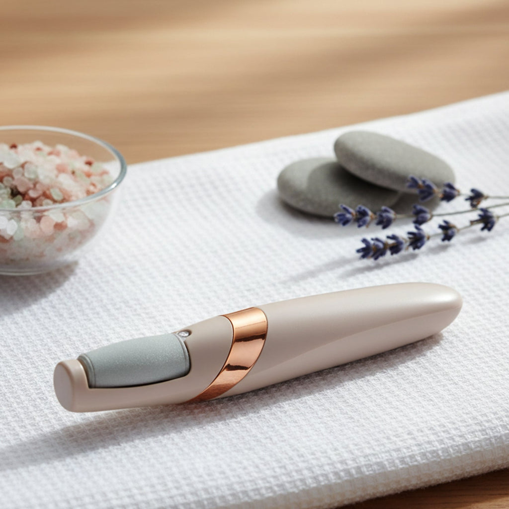 Electronic pedicure tool charging via USB, highlighting its convenient rechargeable feature.