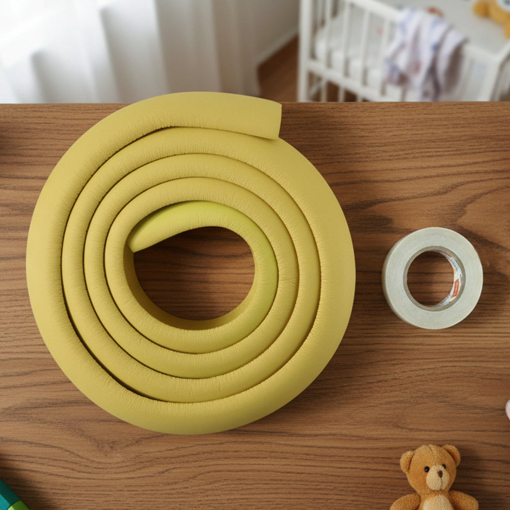 Corner protector applied to different furniture types like tables and beds.