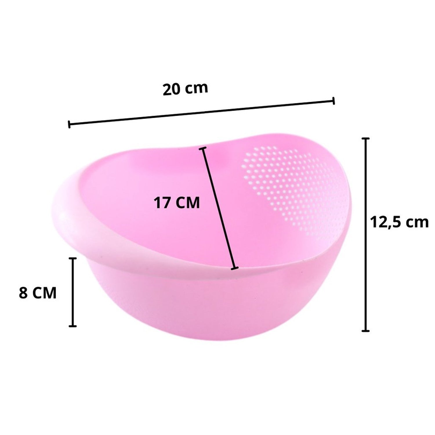 Side view of a durable plastic colander for washing and draining food.