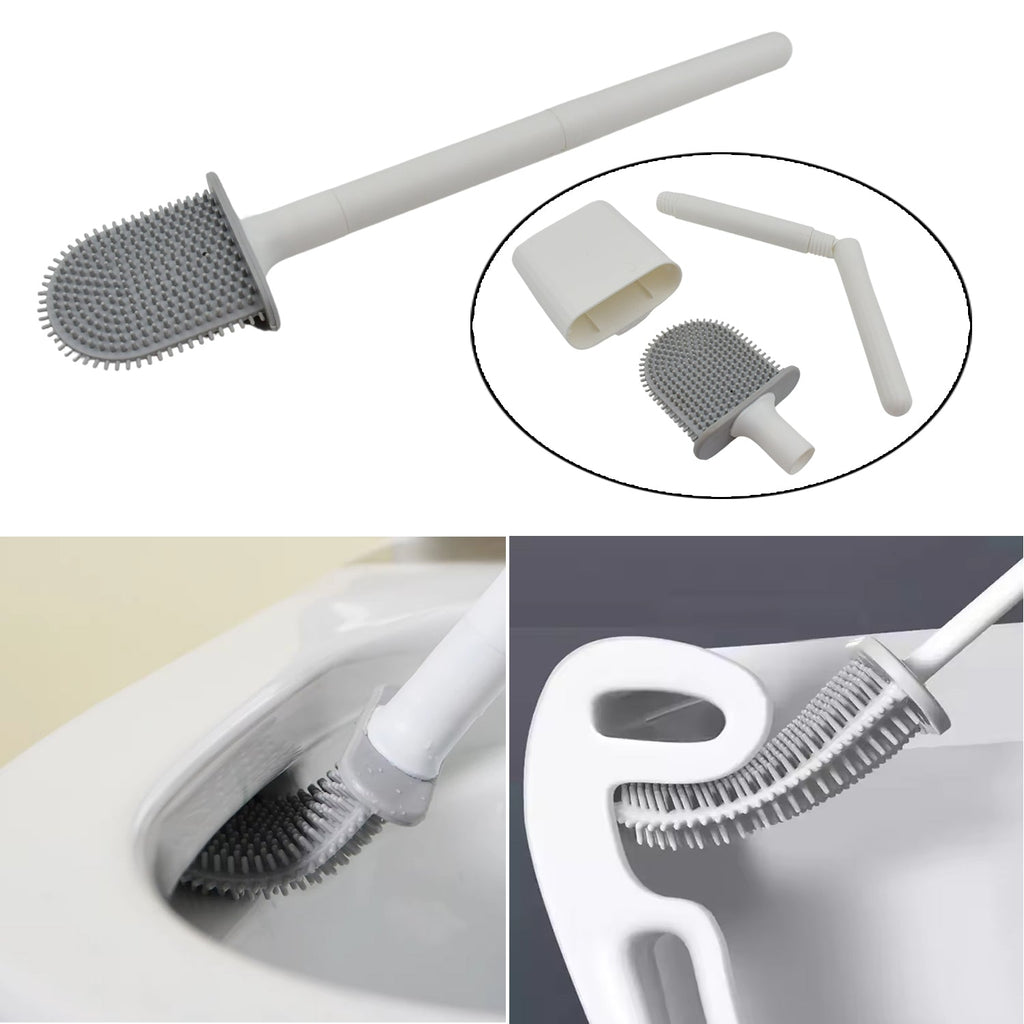 Ergonomic non-slip long handle of the silicone toilet brush for comfortable grip.