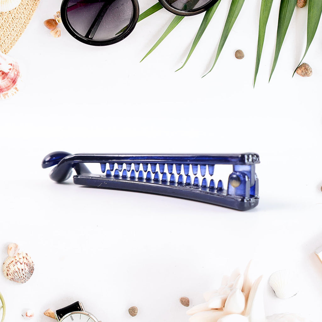 Close-up of durable plastic banana hair clip with ergonomic grip