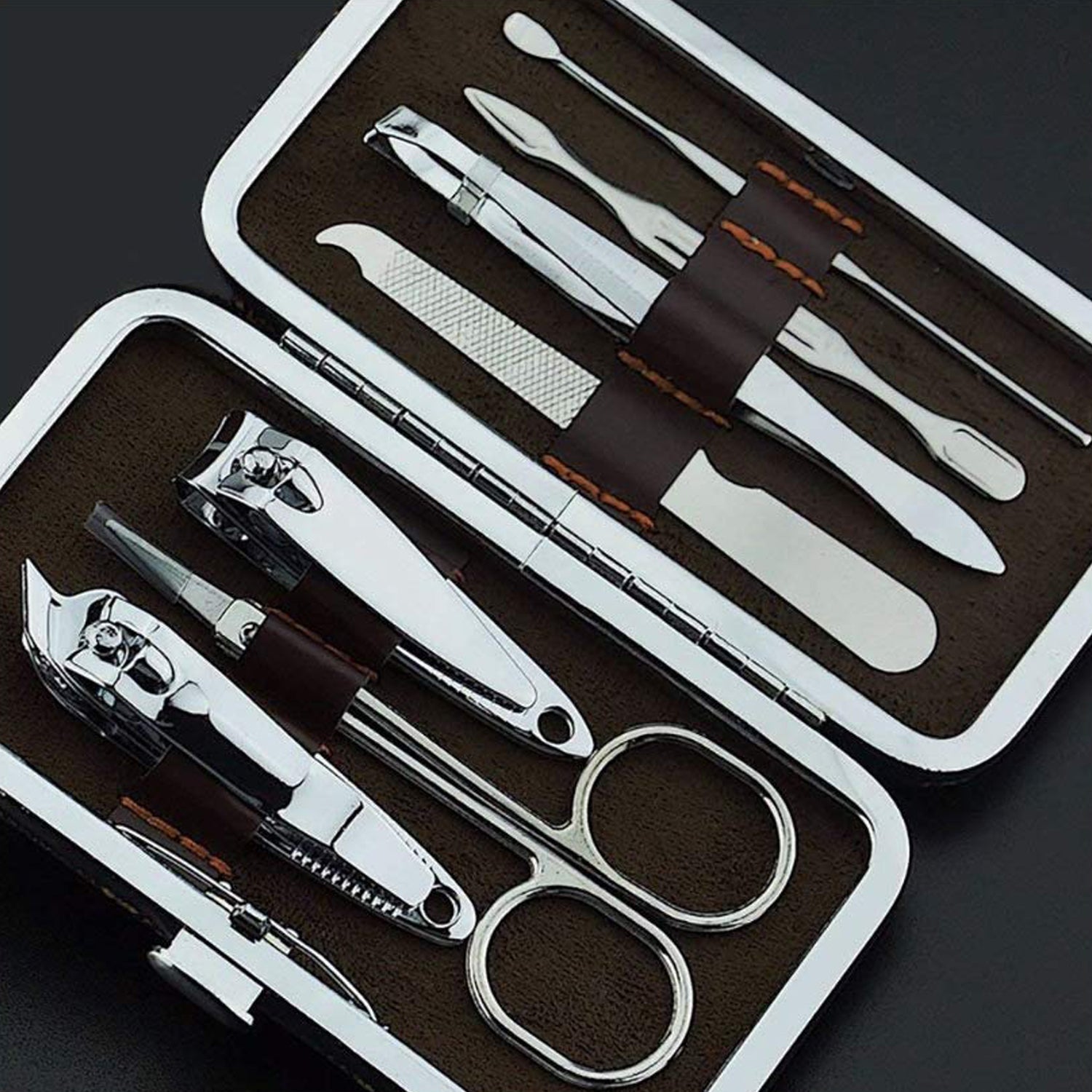 Close-up of the professional manicure pedicure kit tools