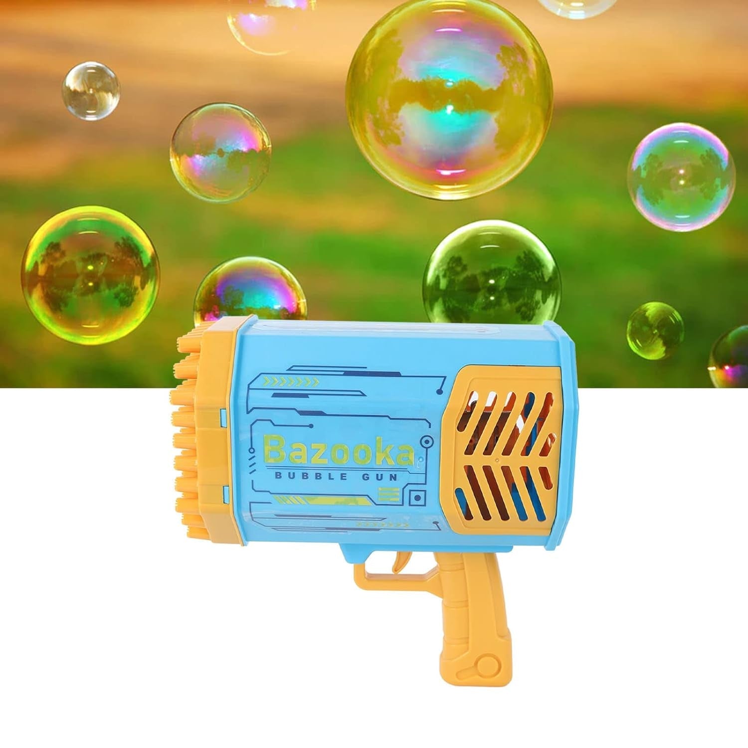 Close-up of the trigger and handle of the bubble machine, designed for easy grip.
