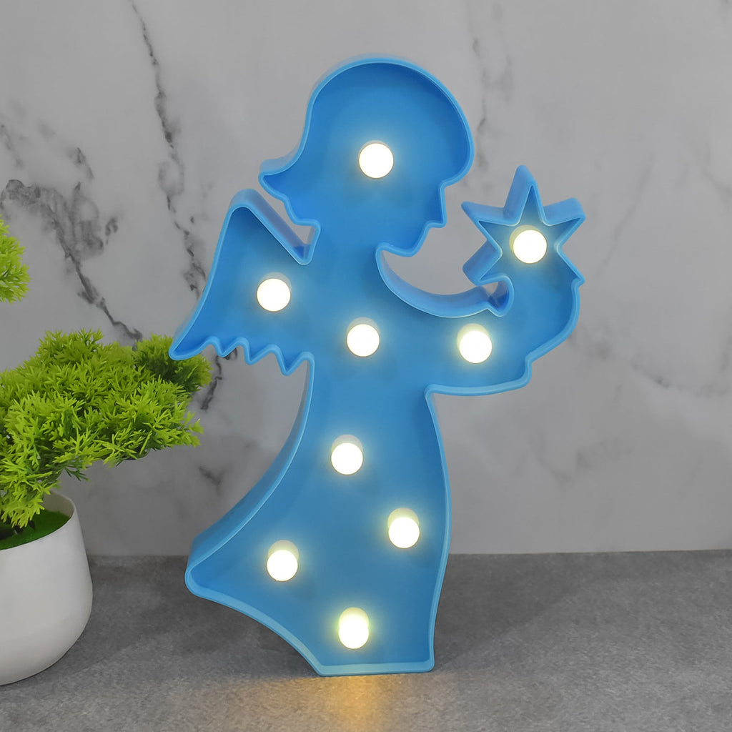 Decorative LED angel lamp on a bedside table, ideal as a thoughtful gift for girls.