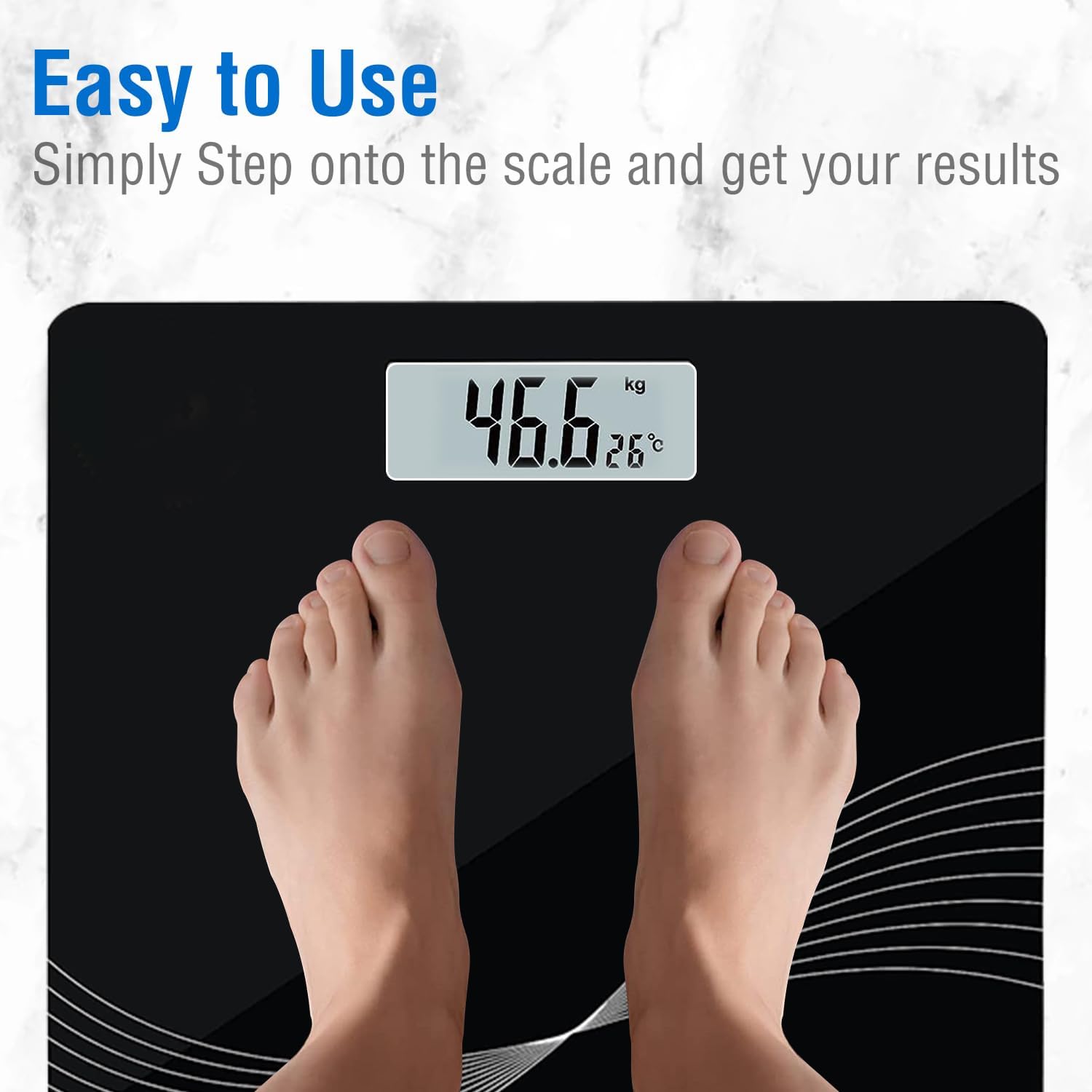 Person stepping on digital personal weight scale for precise weight measurement
